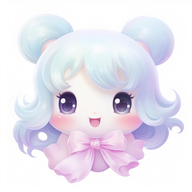 anime girl with blue hair and a pink bow generative ai