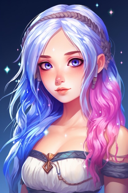 An anime girl with blue hair and pink hair