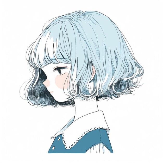 anime girl with blue hair and white collared shirt generative ai