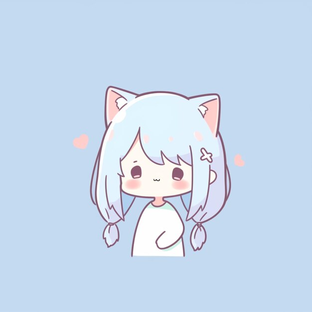 Anime girl with blue hair and white dress with pink hearts generative ai