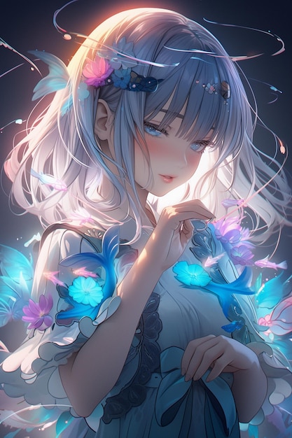 Art Poster Cute anime girl with blue outfit