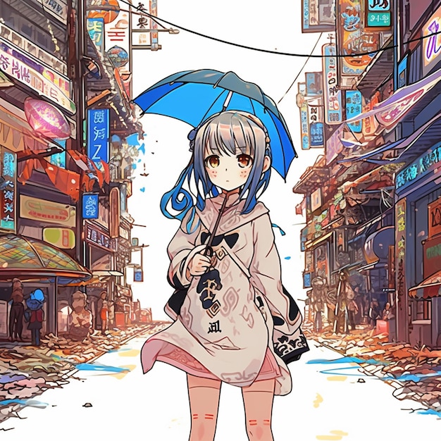 feeling free and flying, anime girl flying over a city, peaceful manga artwork, generative ai technology Stock Illustration