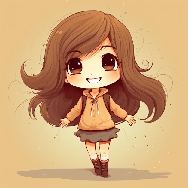 Anime girl with brown hair and a brown jacket generative ai