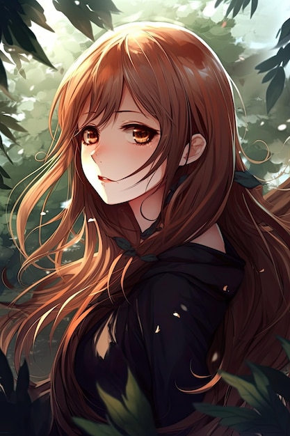 Premium AI Image | Anime girl with brown hair in the forest