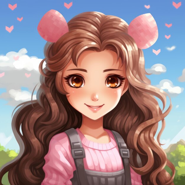 anime girl with brown hair and pink sweater