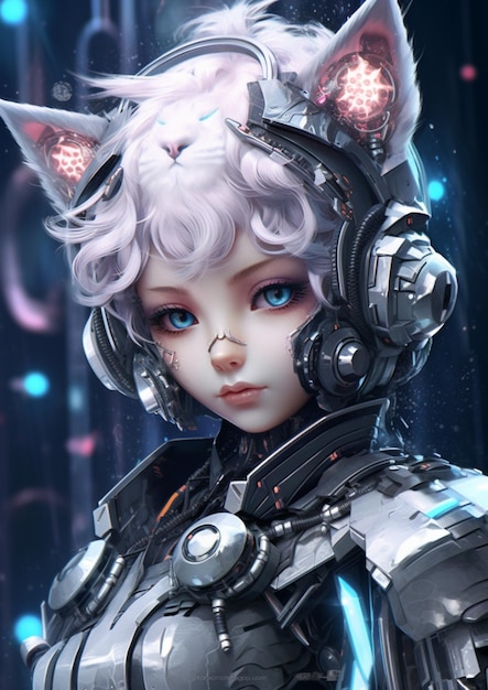 Premium AI Image  Cyberpunk anime girl with headphones blue eyes