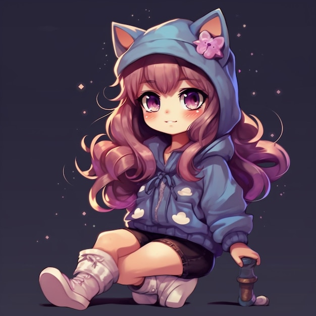 Premium Photo  Anime girl with cat ears and hoodie in a city