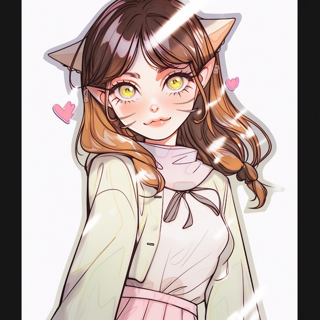 Anime Girl Drawing with Cat Ears · Creative Fabrica