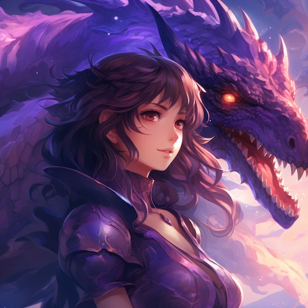 Photo anime girl with dragon hd 8k wallpaper stock photographic image