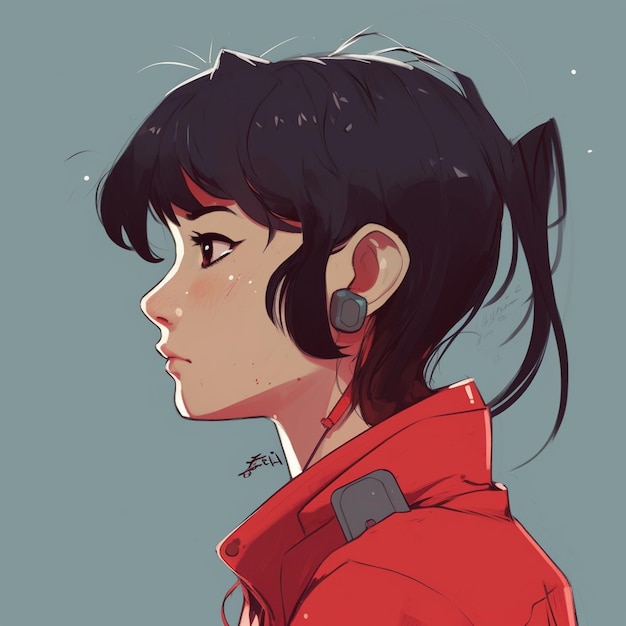 Anime girl with earphones looking to the side generative ai