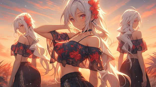 anime girl with a flower in her hair