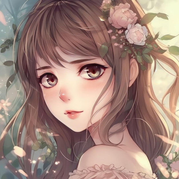 Anime girl with flowers on the head