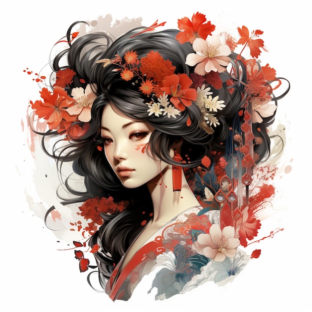 Premium AI Image  Anime girl with long curly hair and flowers in her hair  generative ai