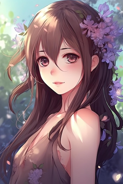 Anime girl with flowers on her head