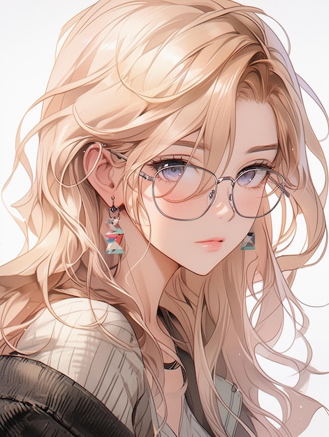 Anime girl with glasses and a black top generative ai