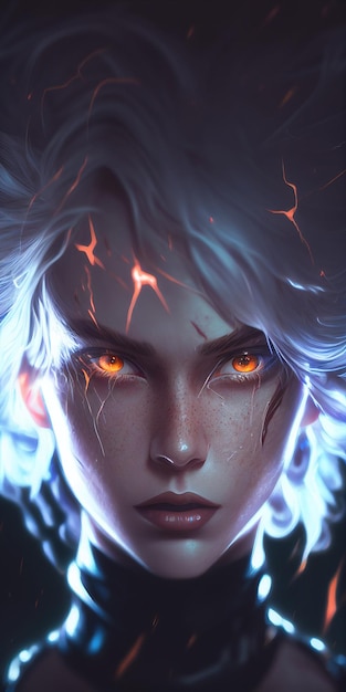 Anime girl with glowing eyes and white hair generative ai