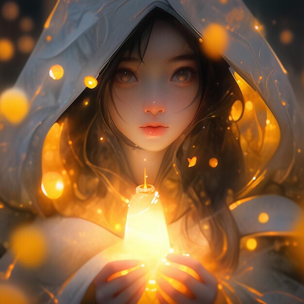 Anime girl with glowing light in her hands generative ai