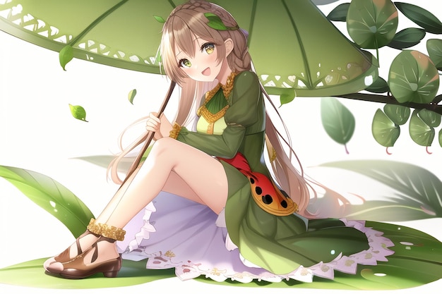 Anime girl with a green umbrella