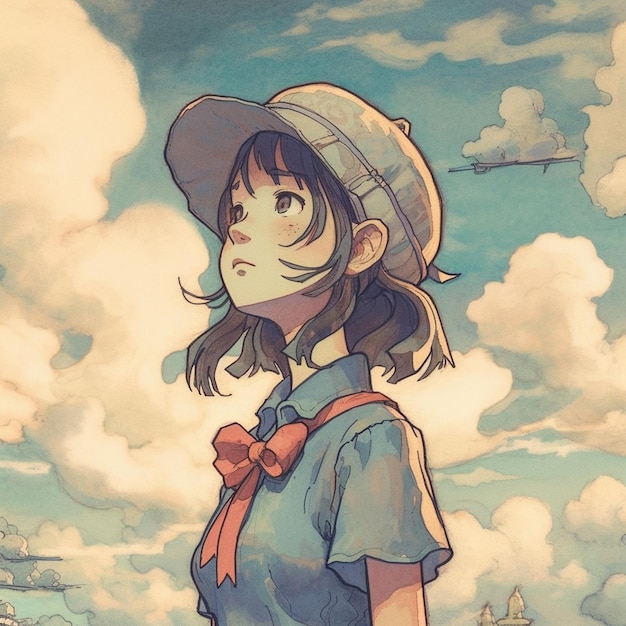 Premium Photo  Anime girl with a wand and a hat flying through the sky  generative ai