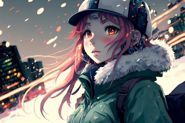 Anime girl with a hat and a jacket