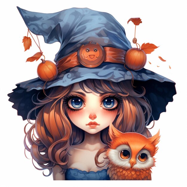 anime girl with a hat and owl generative ai