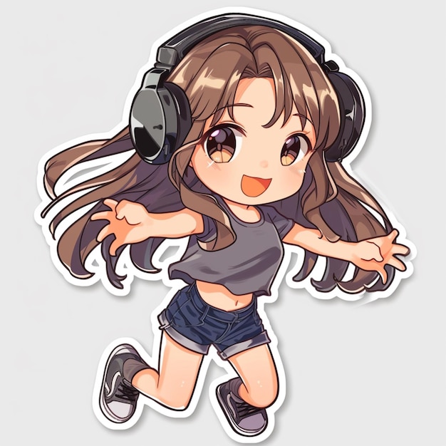 anime girl with headphones running and wearing shorts generative ai