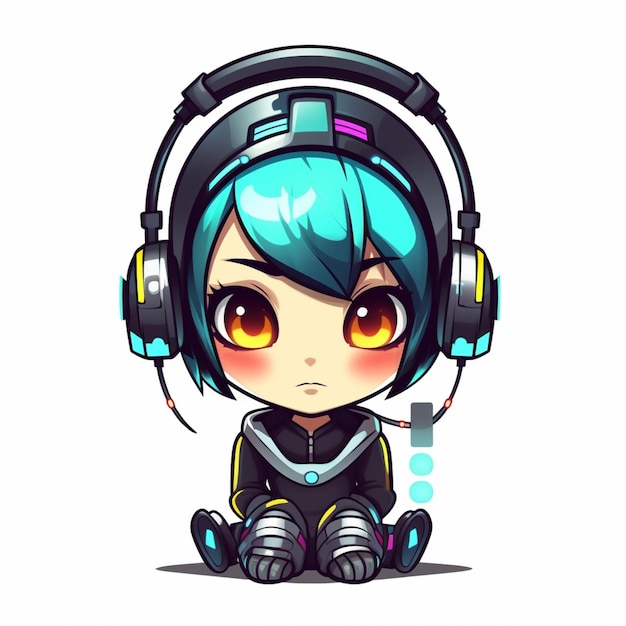 anime girl with headphones sitting on the ground generative ai