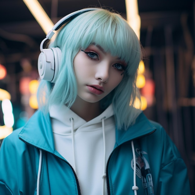 Anime girl with headphones