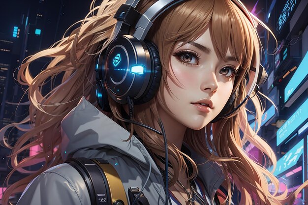 Anime Girl With Headset Vibe To Music Cyberpunk Steampunk Sci-fi Fantasy  Backgrounds