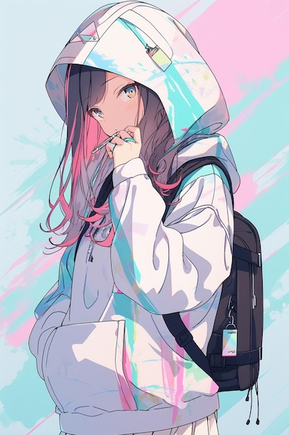 Anime girl with a hoodie and a backpack