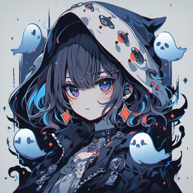 Anime girl with a hoodie and ghost eyes generative ai