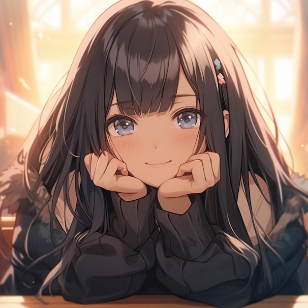 Premium AI Image | Anime girl with long black hair and blue eyes ...