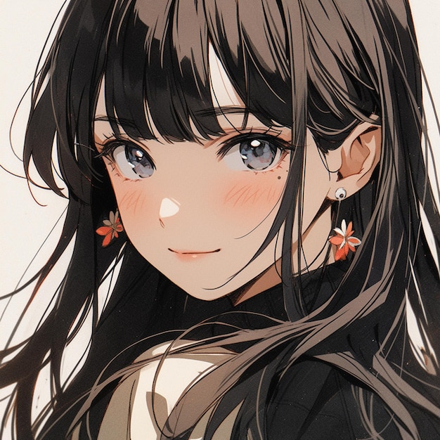 Premium AI Image  Anime girl with black hair and earrings in