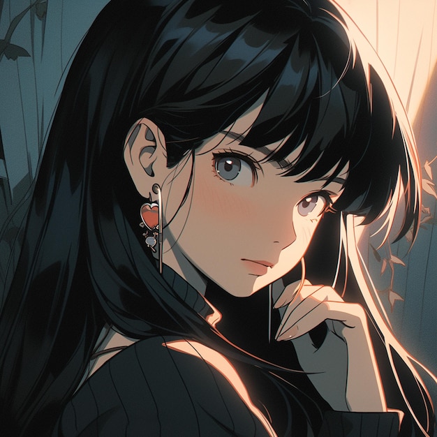 Premium AI Image  Anime girl with black hair and earrings in