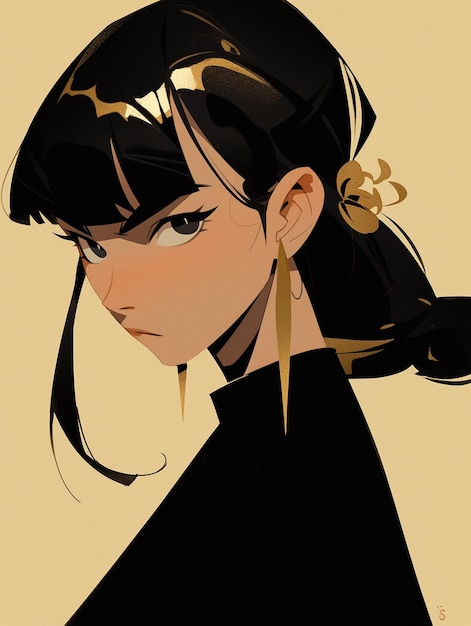 Premium AI Image  Anime girl with black hair and earrings in