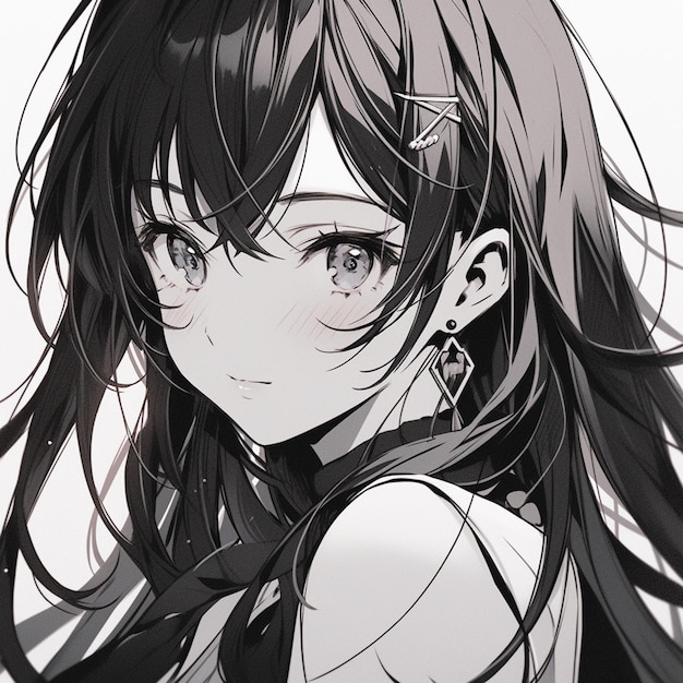 Premium AI Image  anime girl with long black hair and star