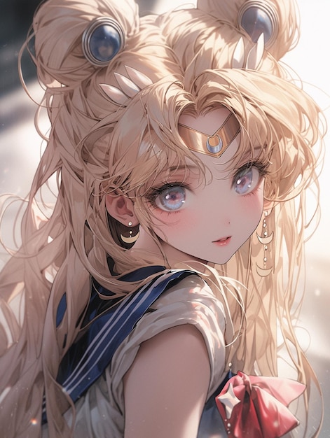 anime girl with long blonde hair and blue eyes wearing a sailor outfit generative ai