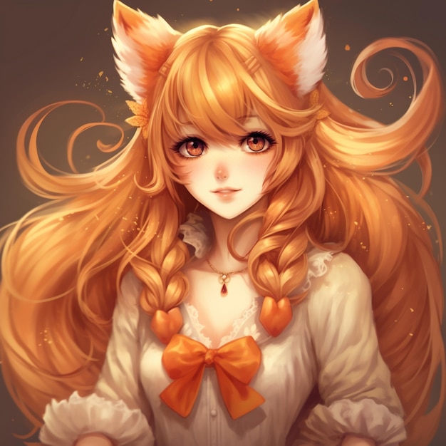 Anime girl with long blonde hair and a bow generative ai