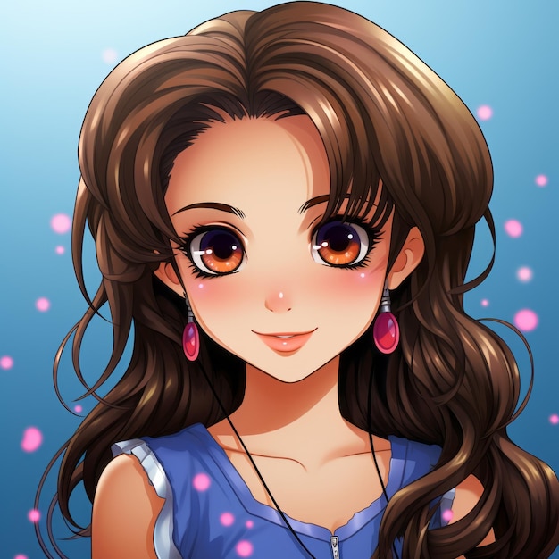 Photo anime girl with long brown hair and big eyes