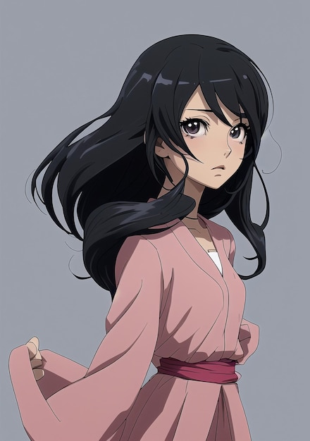 An anime girl with long flowing hair and a determined look