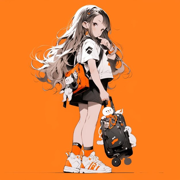 Premium AI Image | anime girl with long hair and backpack walking with ...