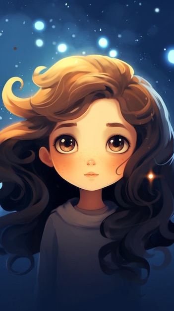 Anime girl with long hair and big eyes in the night generative ai