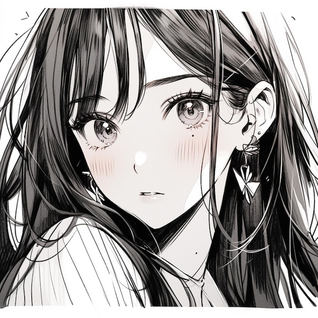 anime girl with long hair and earrings looking at the camera generative ai