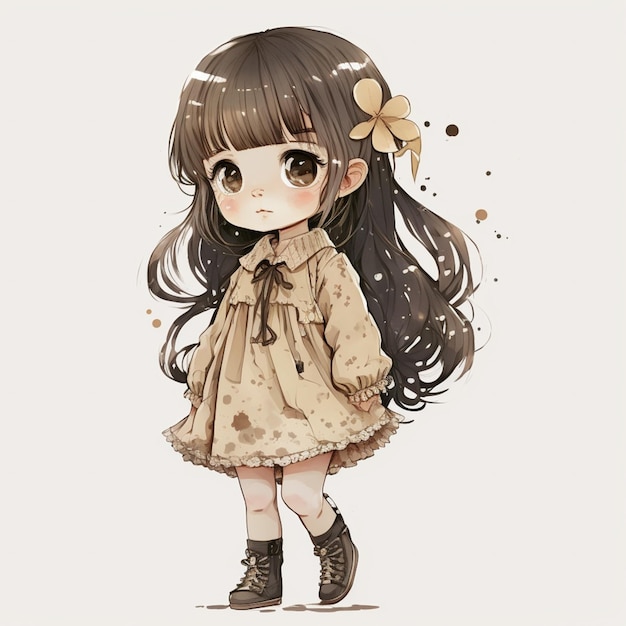 anime girl with long hair and a flower in her hair generative ai