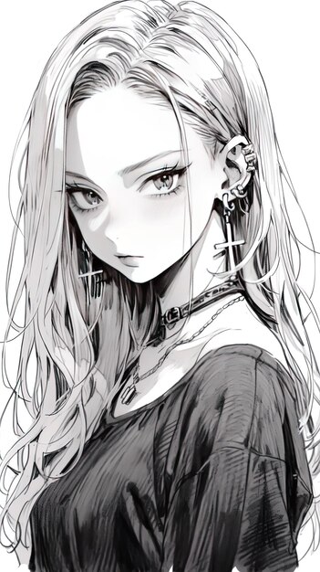 девушка из аниме с длинными волосами и ожерельем