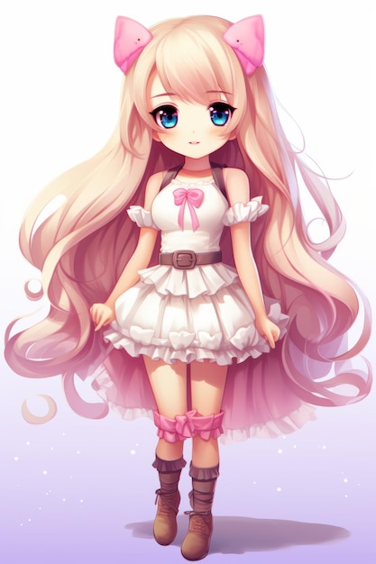 An anime girl with long hair and a pink dress