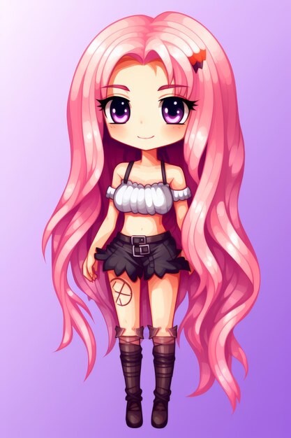 An anime girl with long pink hair and black boots