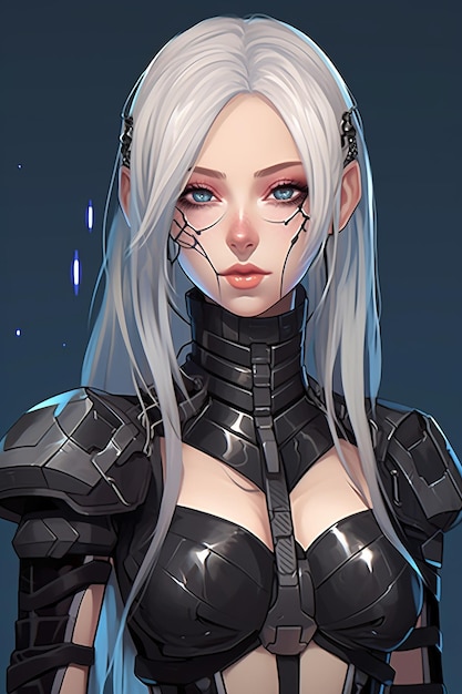 Photo anime girl with long white hair and black armor