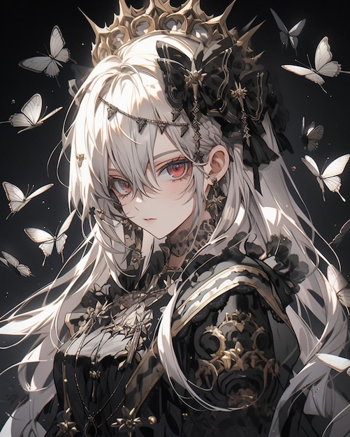 anime girl with long white hair and a crown on her head generative ai