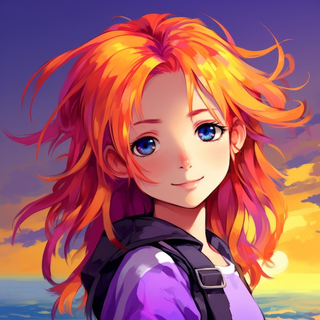 Anime girl with orange hair and blue eyes